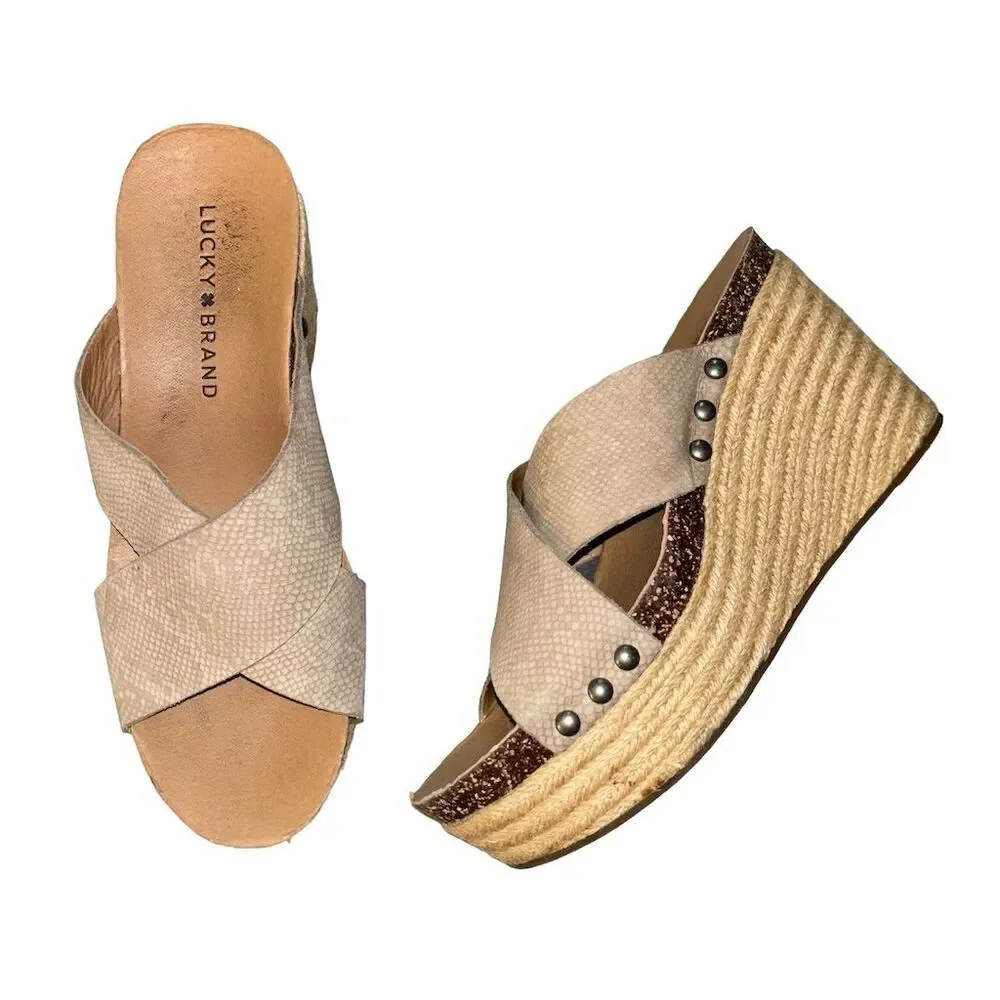 Lucky Brand Women's Neeka Taupe Slide Wedge Sandals Size 7.5M - Picture 6 of 16